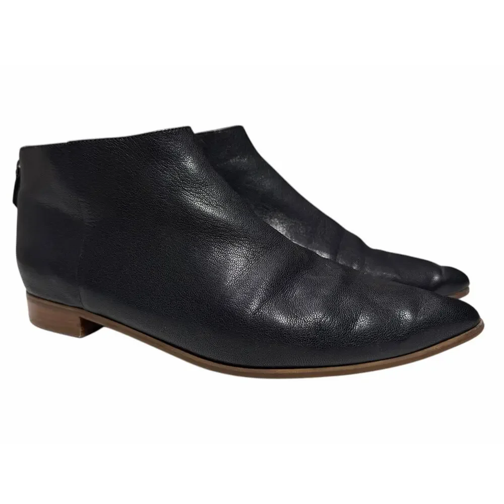 Cole Haan Black Leather Ankle Boots Pointed Toe Booties Back Zip Women’s 10.5